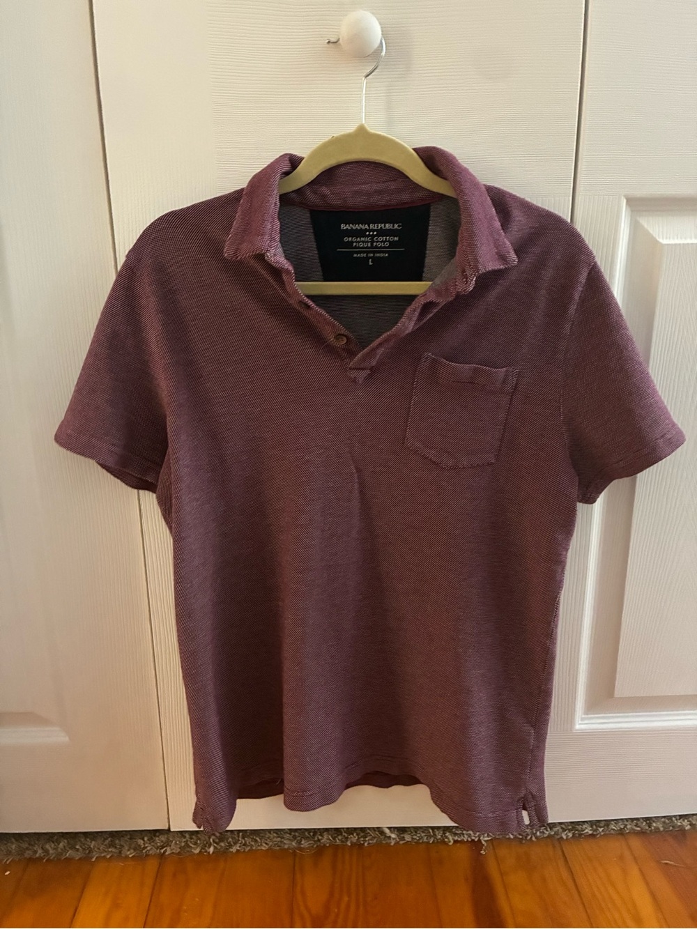 Banana Republic Men's Maroon Short-Sleeve Polo with Chest Pocket